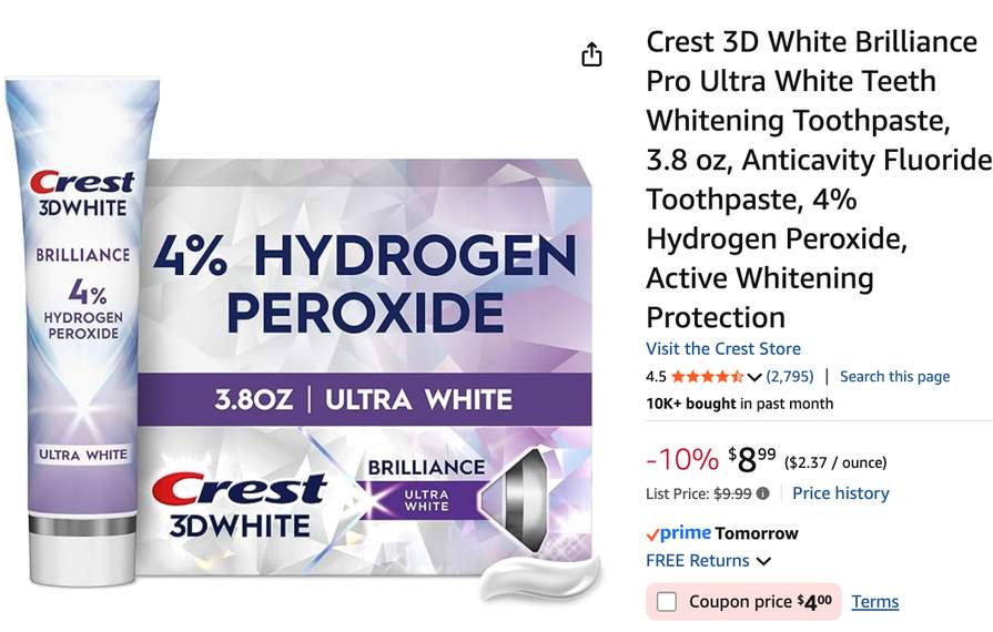 Crest 3D White Brilliance Pro, 4% Hydrogen Peroxide, Teeth Whitening