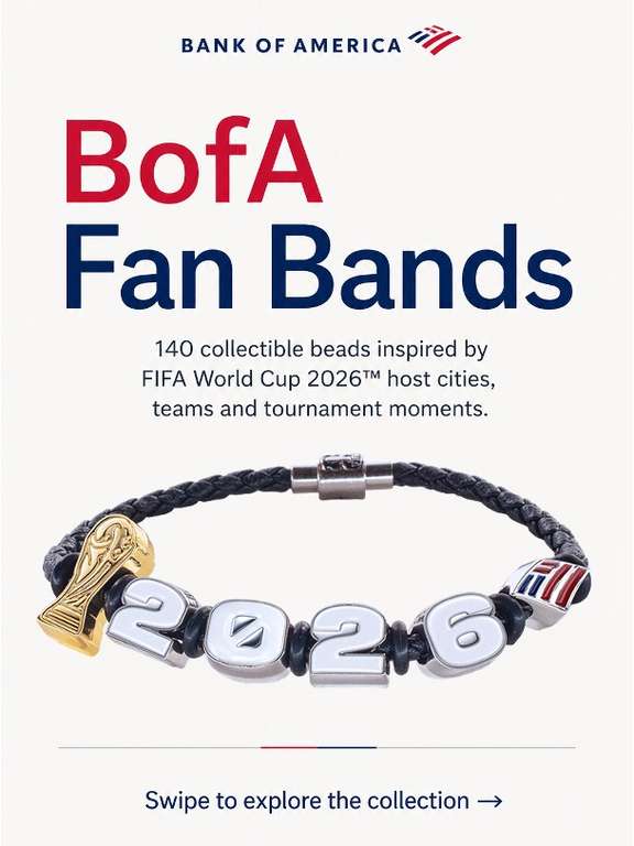 Bank of America: 2 Million FREE FIFA World Cup Fan Bands & Charm