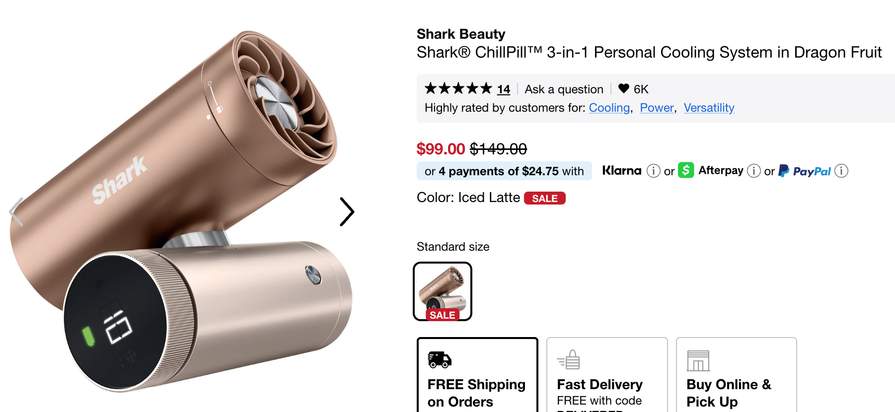 Shark Beauty Shark ChillPill 3-in-1 Personal Cooling System | Pepper