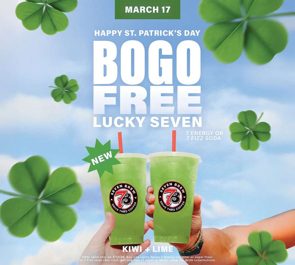 7 Brew: BOGO FREE Lucky Seven 7 Energy or Fizz Soda on St