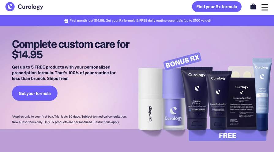 Curology: 1st Month Trial w/ Rx Formula & FREE Daily Routine Essentials