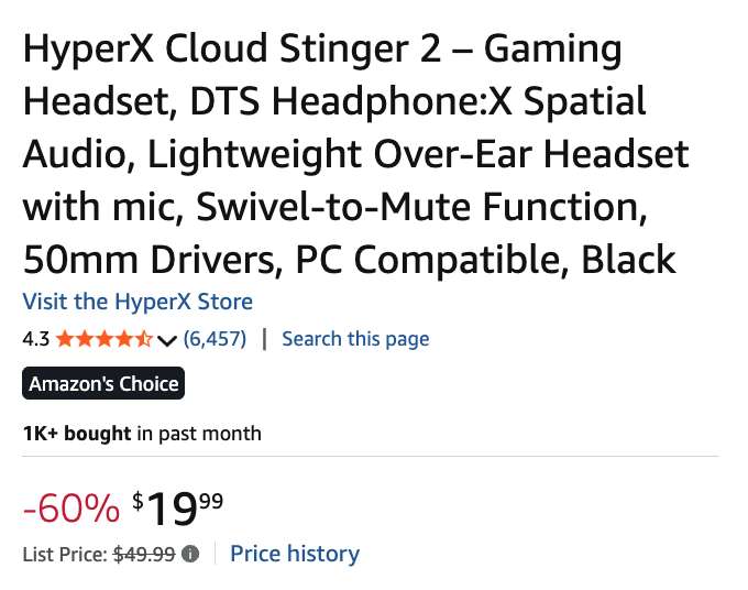 HyperX Cloud Stinger 2 Gaming Headset - Swivel-to-Mute Function, 50mm ...