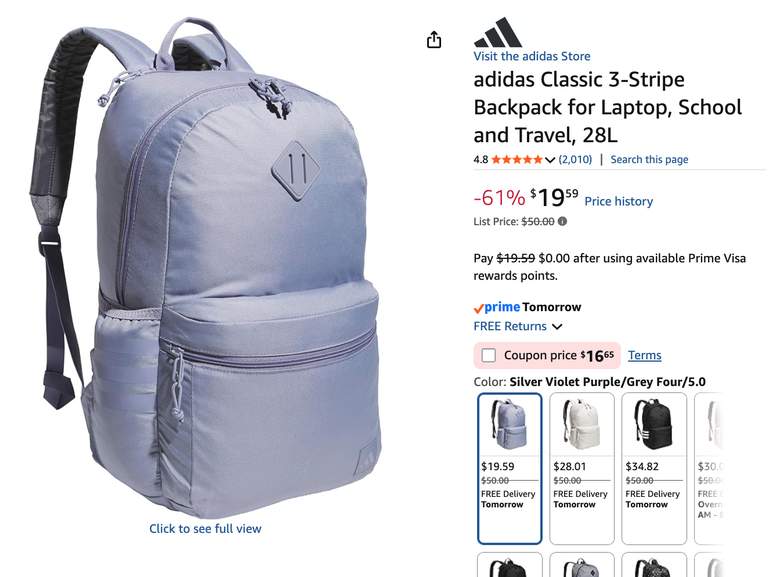 adidas Classic 3-Stripe 28L Laptop Backpack | Pepper