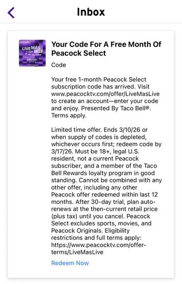 Taco Bell Peacock Offer Step 3