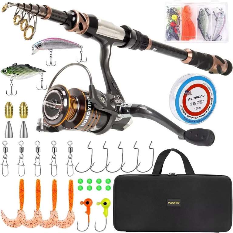 $41.47 FS AMAZON: FULL KIT PLUSINNO Fishing Rod and Reel Combos - Carbon Fiber Telescopic Fishing Pole - Spinning Reel 12 +1 Shielded Bearin