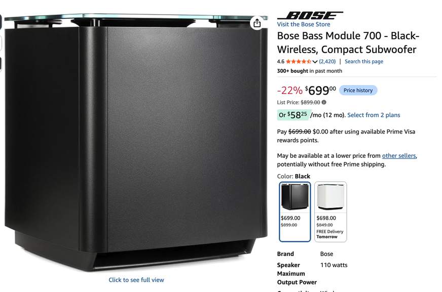 Bose Bass Module 700 - Black - Wireless, Compact Subwoofer | Pepper