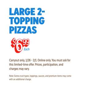 Domino's: $6.99 Large 2‑Topping Pizzas | Pepper