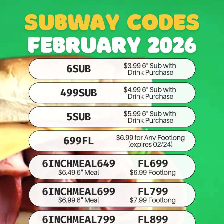Subway Code November Subway Coupon Codes & Discounts (February & March 2026) - Full List in ...