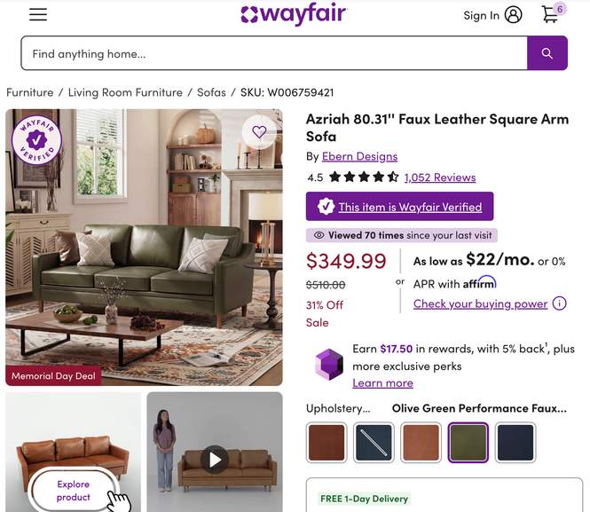 Ebern Designs Azriah 80.31'' Faux Leather Square Arm Sofa | Pepper