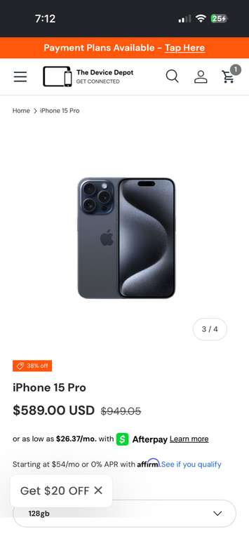 iPhone 15 Pro, Unlocked Blue Titanium, 128 GB | Pepper