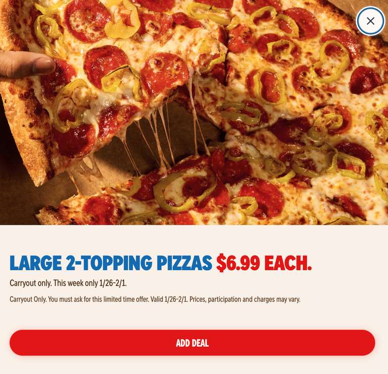 【piko様】専用・4点まとめ買い（2/2）青360ｇ×2≪同時購入割特価≫ Domino's: $6.99 Large 2‑Topping Pizzas | Pepper